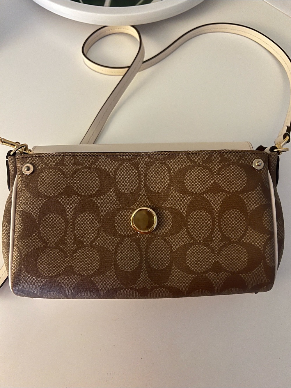 Coach White & Brown Signature Crossbody Bag - Picture 7 of 9